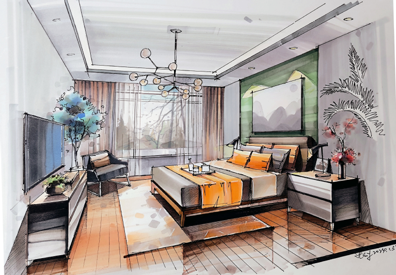 和水英 手绘《清音居空间表现》